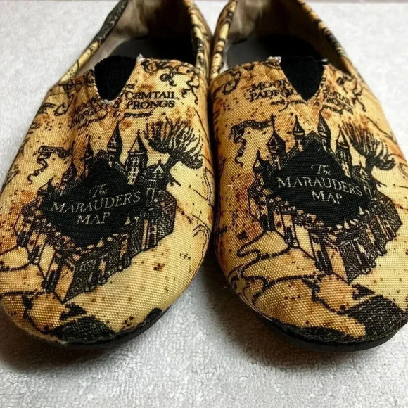 Harry Potter Womens Marauders Map Ballet Flats Shoes Size 10 Large Tan AN GDD - Picture 1 of 12